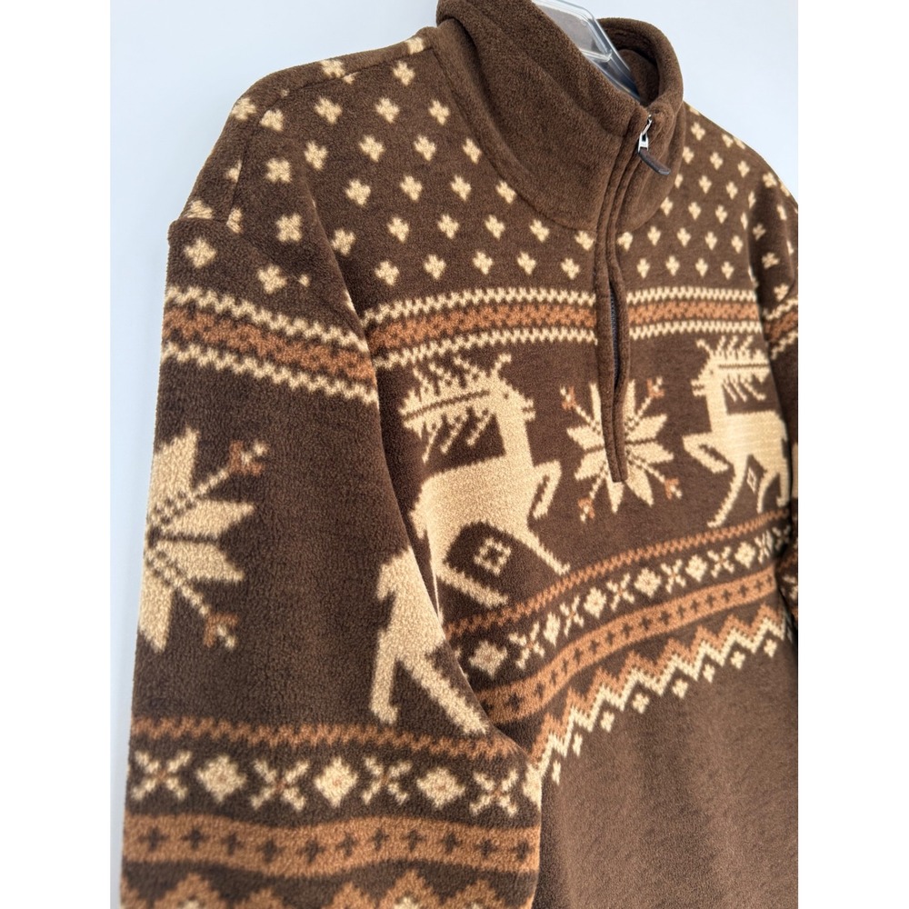 Polo Ralph Lauren Mens L Reindeer Fair Isle Fleece 1/4 Zip Pullover Brown Preppy